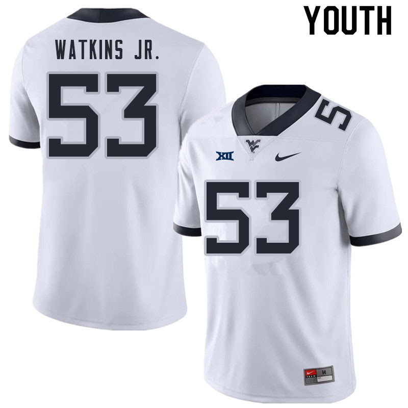 Youth #53 Eddie Watkins Jr. West Virginia Mountaineers College Football Jerseys Sale-White - Click Image to Close
